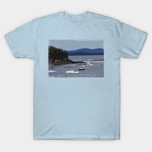 Lispe Bar Harbor with Boats and Mountains T-Shirt